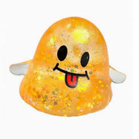 Orange glitter smiley ghost squishy