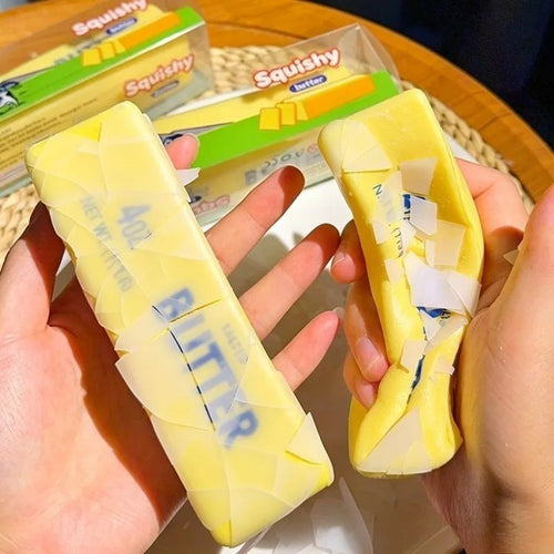 Hands squeezing the butter stick squishy