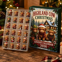 Highland cow advent calendar on a wooden table