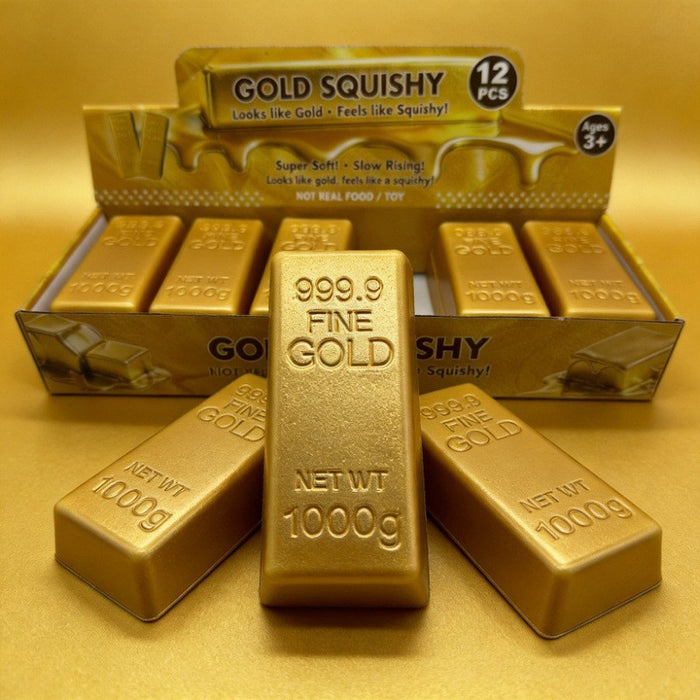 Gold bar squishies lined up
