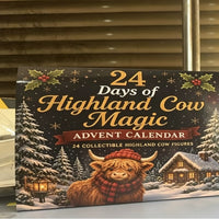 Highland cow Christmas advent calendar box in a snowy scene